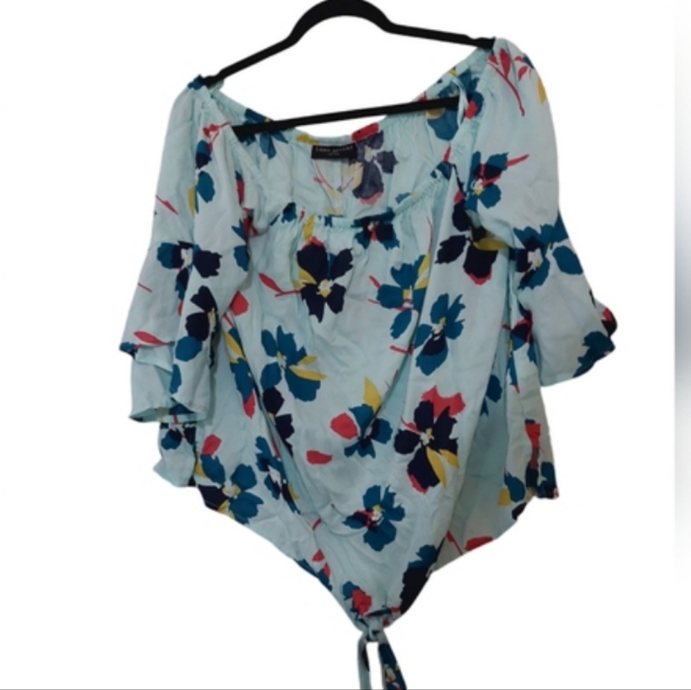 Lane Bryant Off the Shoulder Blue Floral Tie Womans Blouse Size 14 16 Beachy